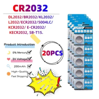 20pcs 3V 200mAh CR2032 Coin Cells Batteries CR 2032 DL2032 BR2032 KL2032 ECR2032 Lithium Button Battery For Watch Remote Key
