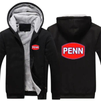 New Winter Penn Fishing Reel Print Men Tracksuit Fashionable Casual Zipper Hoodie Jacket Warm Comfortable Thicken Man Sportswear