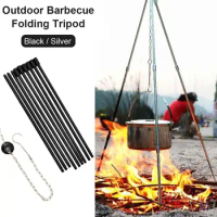 Campfire Grill Stand Tripod Durable Portable Tripod Outdoor Camping Picnic Cooking Tripod Hanging Pot with Storage Bag