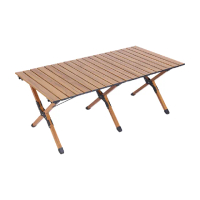 【DE生活】全鋁合金蛋捲桌90公分(露營桌 木紋桌 折疊桌 野餐桌)