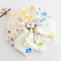 mylb 5pcs/lot Baby Handkerchief Square Fruit Pattern Towel 28x28cm Muslin Cotton Infant Face Towel Wipe Cloth