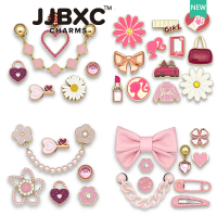 JJBXC Charm โลหะตกแต่งรองเท้า | ดอกไม้ไข่มุก+หมุดชมพู | สําหรับรองเท้า crocs style สุดคิวท์