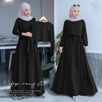 Baju Nafisa Maxy Set 2in1 inner+outer Gamis Wanita CRINKLE Hitam