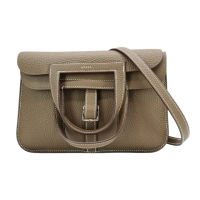 【Hermes 愛馬仕】Halzan 25 TC牛皮金釦手提/斜背兩用包(8L冰川白)