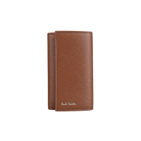 【Paul Smith】經典內裡彩色條紋絲面牛皮燙銀LOGO鑰匙包(棕褐)