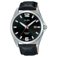 ALBA 雅柏 石英男錶 皮革錶帶 黑 防水100米 日期顯示 AS9D69X1