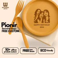 [BEBAS CUSTOM] Piring Set Sendok Garpu Kayu | Hampers Kayu | Souvenir Kayu