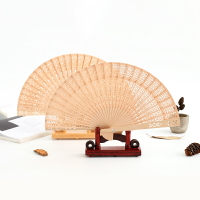 木質扇子中國風檀香扇古風隨身鏤空全木扇流蘇配飾折扇女式折疊扇
