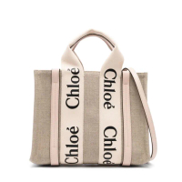 【Chloe’ 蔻依】CHC22AS397I266J5 經典小號Woody帆布皮革飾邊手提斜背購物包(粉色)