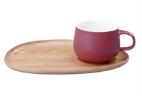 金時代書香咖啡 KINTO FIKA Cafe 輕食木製杯盤組 莓紅色 KINTO-22580-RD