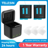TELESIN For GoPro 9 10 Battery 1750 mAh 3 Ways LED Light Charger Box TF Card Battery Storage For GoPro Hero 9 10 Accessories