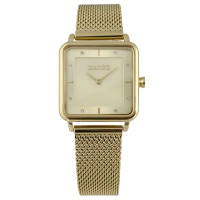 MANGO 方形簡約時尚美學晶鑽米蘭腕錶-MA6772L-GD(金色/24mm)