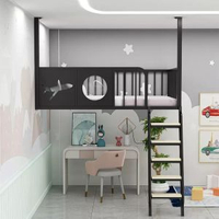 內地直送 - loft铁艺高架床上床下空单上层儿童阁楼高低床错位上床下桌挂壁床