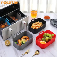 Air Fryer Silicone Tray Rectangle Oven Baking Tray Basket Reusable Liner Insert Dish Plate Grill Pan Mat Air Fryer Accessories