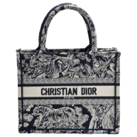 【Dior 迪奧】經典BOOK TOTE系列動物主題圖案刺繡帆布手提托特包(小_藍色M1265ZRGO_M35I)