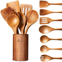 Wooden Spoons for Cooking - 8-Piece Wooden Kitchen Utensil Set made of Natural Solid Wood Material-I
