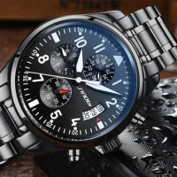 New SINOBI Pilot Mens Chronograph Wrist Watch Waterproof Date Top Luxury Brand Stainless Steel Diver Males Geneva Quartz saat