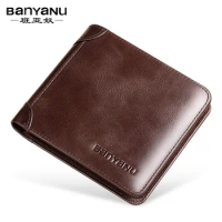 Genuine Leather Mens Wallet Brand Luxury RFID Fold Wallet Short Slim Coin Purse Business Credit Card Holder Wallet for Men N886