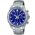 Casio EFR-574D-2A EDIFICE 經典運動計時手錶 47.5mm 銀色不鏽鋼錶帶 藍色錶盤