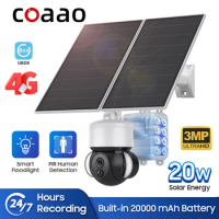 Outdoor Solar Powered Camera 4G Sim Card 3MP with 20W Solar Panel UBOX 360 PTZ CCTV Security Protection Battery Video IP Cam