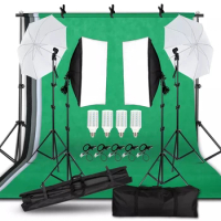 Photo Studio Lighting Kit 2x3M Background Support System With 4Pcs Backdrop Photography LED Light Softbox Umbrella Tripod Stand