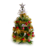 【摩達客】耶誕-2尺/2呎-60cm台灣製特級綠色松針葉聖誕樹(含紅蘋果金色系裝飾組/含LED50燈彩色燈串)