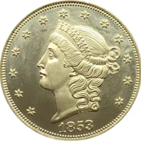 United States Of America Liberty Head Double Eagle US 1853 1853 O 20 Twenty Dollars No Motto Gold Coin Brass Metal Copy Coins