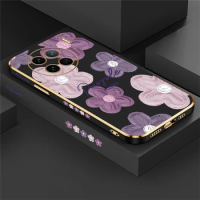 Purple Flower Case For VIVO X90 X60 X70 X80 Pro Z1X Z3i Z5X S1 S7 S12 S15 S16E Square Plating Silicone Phone Cover Funda