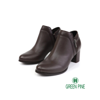 【GREEN PINE】寒流必穿經典真皮牛津粗跟女踝靴咖啡色(00951556)