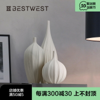 新中式素燒陶瓷大花瓶擺件白色干花插花瓶樣板房客廳軟裝飾品創意