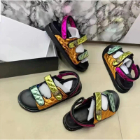 City Strolling Comfortable Plus Size Women's Sandals New Ethnic Thick Sole Velcro Color Block Beach 