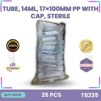 Culture Tube, 14mL, 17×100mm PP w/cap, sterile, 25pcs/bag - LABINDO