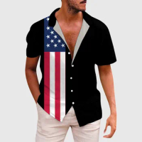 New men's solid color casual commuting shirt Mens Bowling Shirts For Men Short Sleeve Printed Regular Fit Summer Beach Camisas