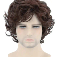 70s Men's Wig Brown Short Wave Fluffy Wig Role-Playing Halloween Costume Character Wig