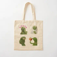Kermit Meme Set Tote Bag Cotton Canvas Bag Fashion Shopper Shoulder Bag Unisex Casual Handbag Grocery Printed Tote Designer