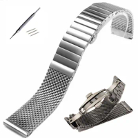 18 20 22 24 MM Black Silver For IWC Stainless Steel Time Walker Watchband Mesh Bracelet Strap Replacement Wrist Milan Watch Band