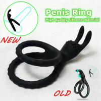 2024 New 2 In 1 Men's Silicone Penis Ring Clitoris Stimulator Cock Ring Ejaculation Delay Penisring Erection Ring for MenCouples