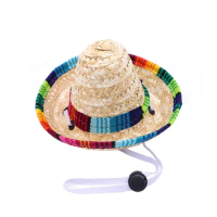 Poncho Chihuahua Cosplay Clothes Straw Hat Dog Sombrero Cap Mexican Party Supplies