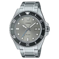 【CASIO 卡西歐】MDV-107D-8A 槍魚鋼帶水泥灰水鬼潛水錶(新產品上市 防水200米)