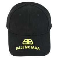 【Balenciaga 巴黎世家】簡約LOGO帽沿電繡個性遮陽帽棒球帽(黑/螢光黃)