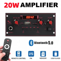 Bluetooth 5.0 MP3 Decoder Board 2*10W 20W Amplifier Audio Player 12V DIY MP3 Player Car FM Radio Module TF USB Mic Record Call
