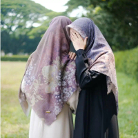 SCARF VOAL 145X145 JUMBO MOTIF LASER CUT JILBAB SEGI 4 EMPAT SYARI PREMIUM UWAIS HIJAB LAMANDA LABEL