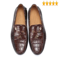 Designer Luxury Men Boat Brown Loafers Genuine Crocodile Leather Formal 2021 Breathable British Office Flat Shoes