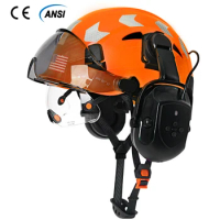 CE Industrial Safety Helmet with Bluetooth 5.0 Earmuffs Double Visors Reflective Sticker for Engineer ABS Construction Hard Hat