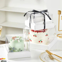 5/10Pcs Square Transparent PVC Cake Box 4/6inch Birthday Cake Box DIY Dessert Cupcake Packing Box Party Christmas Wedding