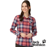 【Jack wolfskin 飛狼】女 時尚漸層格紋長袖排汗襯衫(紅格紋)