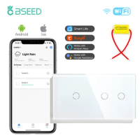 BSEED WIFI Wall Switches Google Alexa Touch Switches 3Gang 1way Single Live Wire Wifi LED Light Switches Dark Blue Backlight