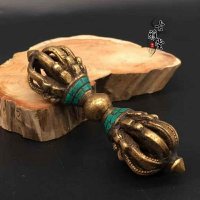 古玩古董藏傳銅器老物件金剛杵尼泊爾純銅鑲綠松石老包漿金剛杵1入