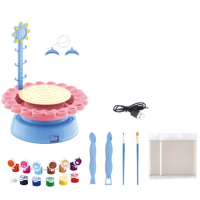 Clay Pottery Wheel Craft Kit Kids Beginners USB DIY Pottery Machine With Air Dry Clay &amp; Paint Palette Educational Toy