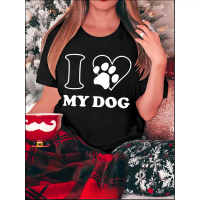 I Love Dogs letter and pattern print women's fashion short-sleeved t-shirt, simple and casual sports